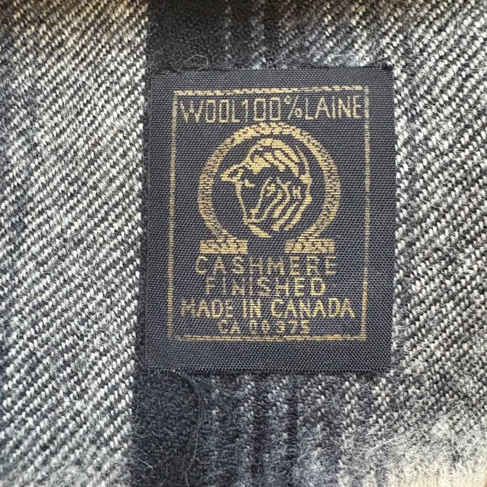Vintage wool rectangular scarf made in Canada black gray white preppy ivy style